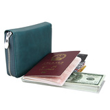 Genuine Leather Travel Zipper Wallet RFID Passport Cover Multi-functiona Passport Holder and Card Or