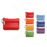 Fashion Short Wallet Genuine Cow Leather Zipper Coin Purse Wallet for with Key Chain