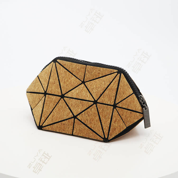 Classic Reusable Cork Pu Makeup Bag Zipper Lipstick Pouch Cork Folding Cosmetic Clutch Bag(1)