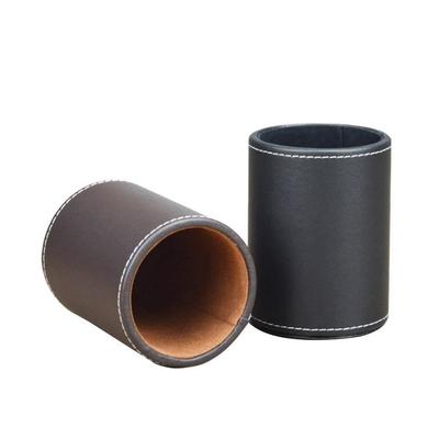 Promotion Kids Black Round Leather Multi-Function Desktop Stationery Organizer Pen Pencil Holder