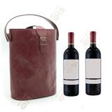 Custom made genuine leather 2 bottle wine premium gift packing box Brown Vegan Leather Wine Carrier
