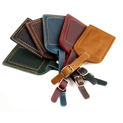 Distinctive Travel Experience Waterproof Customizable Crazy Horse Genuine Leather Luggage Tags